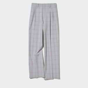 Uniqlo Wide Leg Plaid Pleaded Pants Treasures Gray Blue Checked size M